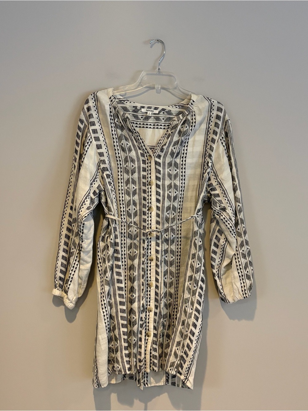 Splendid Black and Cream Aztec Bohemian Patterned Linen-Blend Dress Size M
